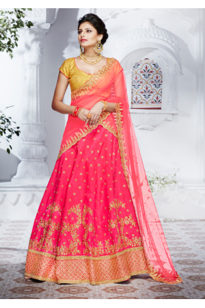 Pink and Mustard color zari work Designer Lehenga Choli